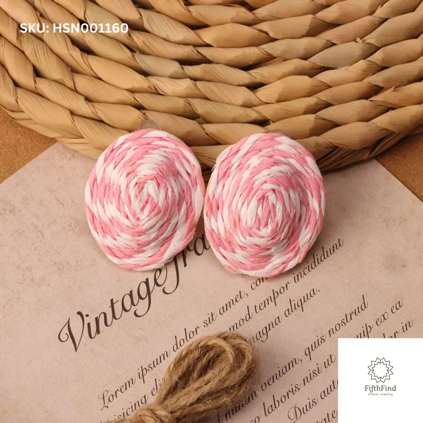 Pink Spiral Raffia Stud Earrings