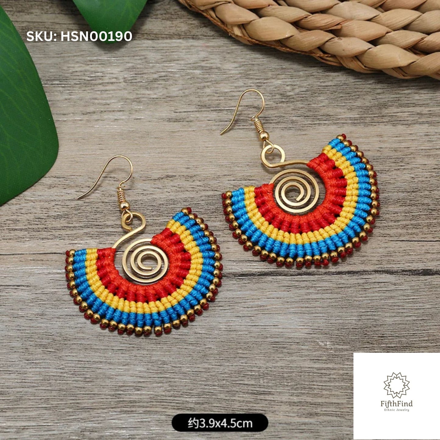 Vibrant Spiral Fan Earrings in Red, Blue, and Yellow