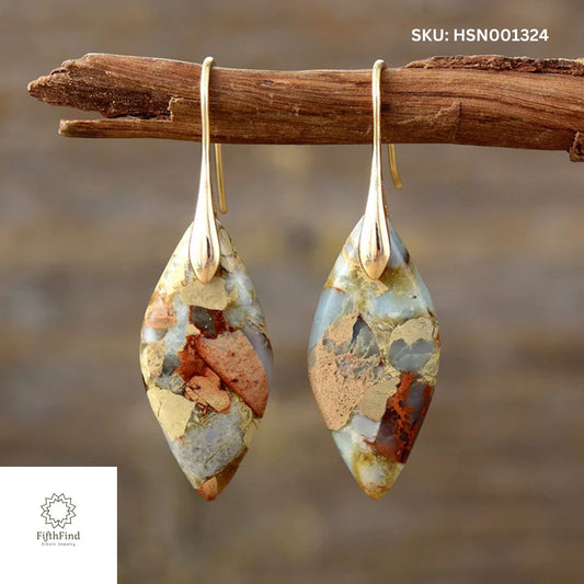 Earthy Mosaic Drop Earrings with Gold Hooks