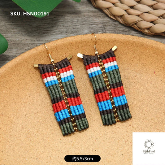 Boho Beaded Bar Earrings in Vibrant Multicolor Stripes