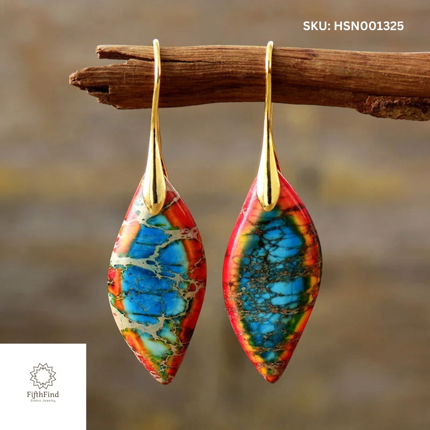 Vibrant Mosaic Drop Earrings with Gold Hooks