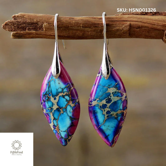 Purple & Turquoise Mosaic Drop Earrings with Silver Hooks