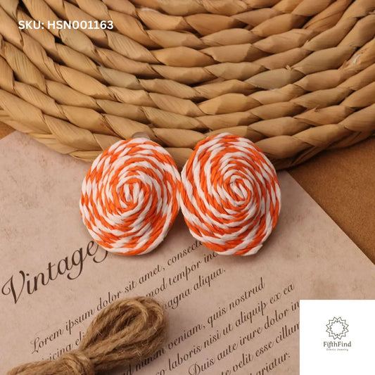 Orange and White Swirl Stud Earrings