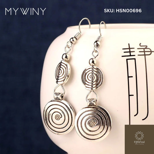 Double Spiral Silver Dangle Earrings - Bold Boho Jewelry