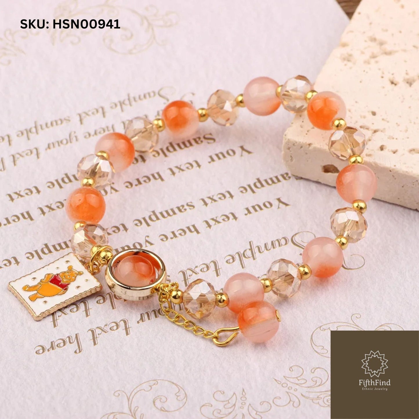 Orange Beaded Bracelet with Gold Charm for Stylish Looks