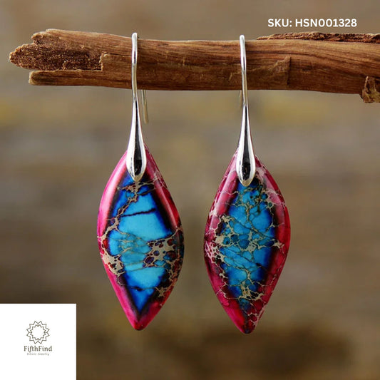 Blue and Red Marbled Drop Earrings