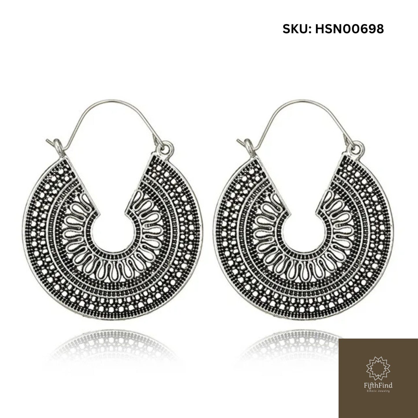 Silver Boho Hoop Earrings - Intricate Statement Jewelry