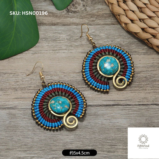 Turquoise Spiral Boho Statement Earrings