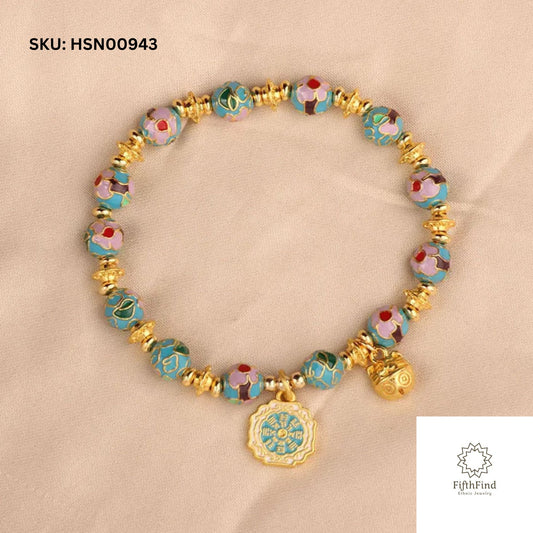 Colorful Cloisonné Bracelet with Gold Charms