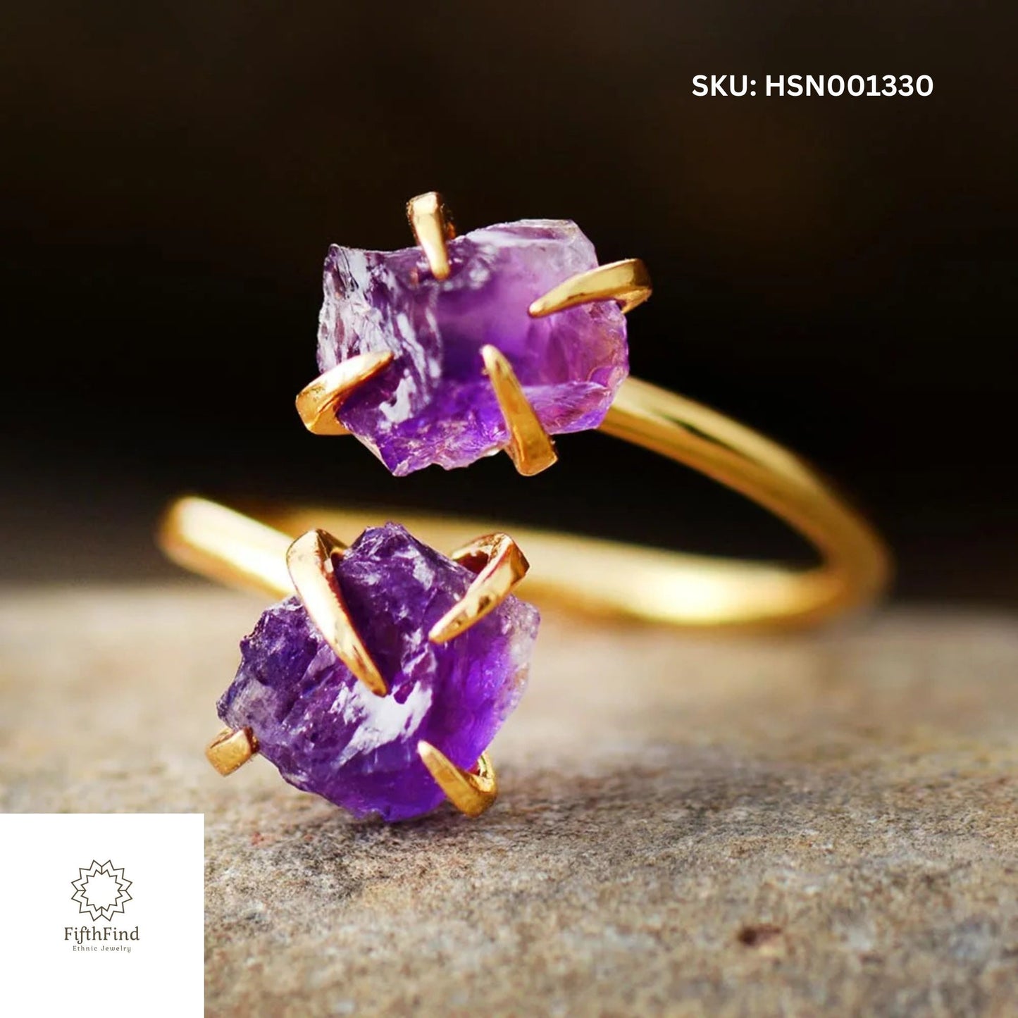 Raw Amethyst Adjustable Gold Ring