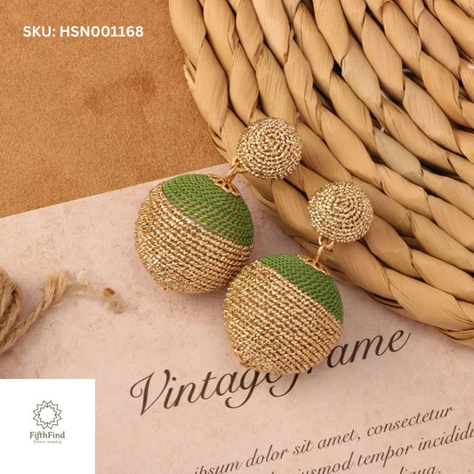 Gold and Green Ball Drop Earrings