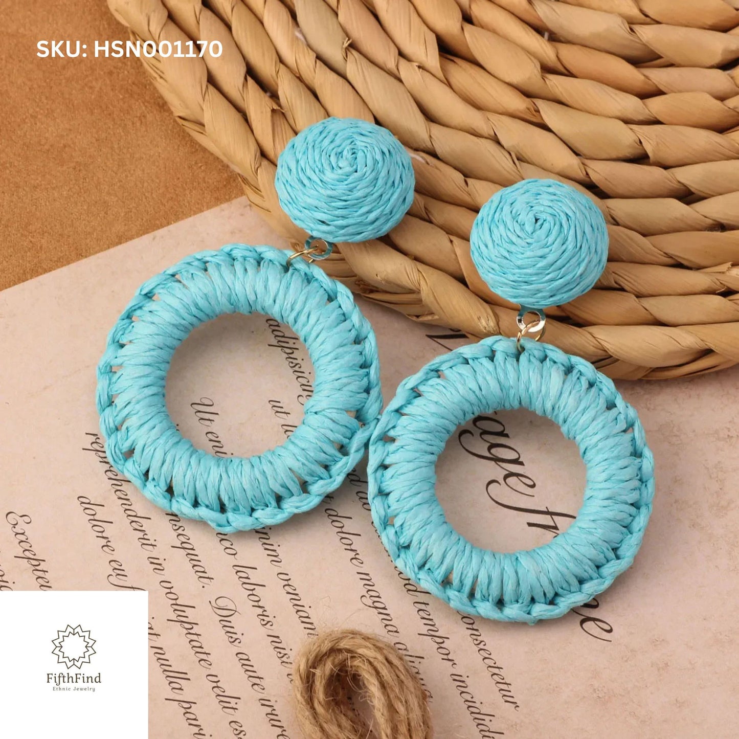 Sky Blue Woven Hoop Drop Earrings