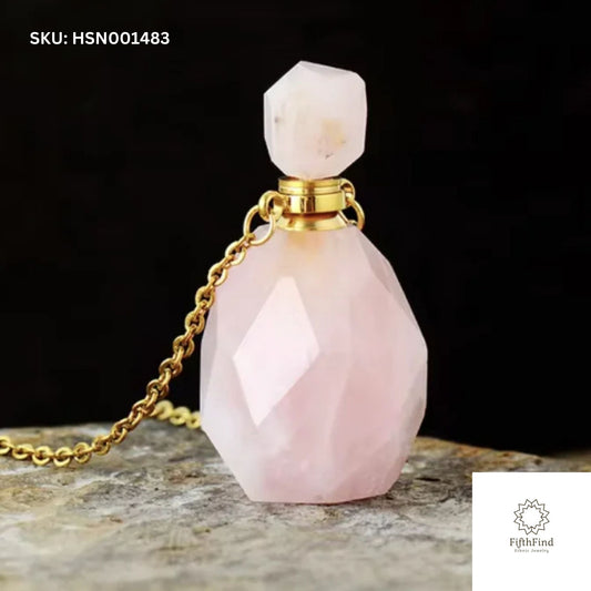 Rose Quartz Perfume Bottle Pendant Necklace