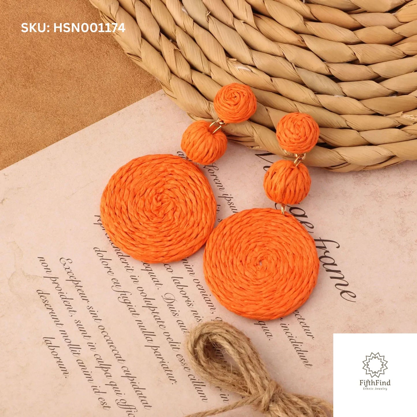 Orange Woven Boho Statement Earrings