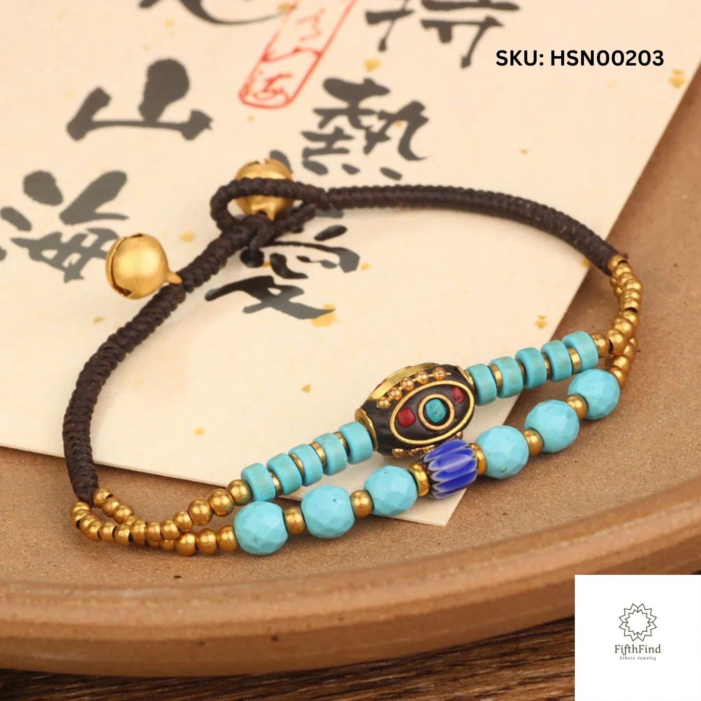 Boho Turquoise Bracelet with Gold and Artistic Beads