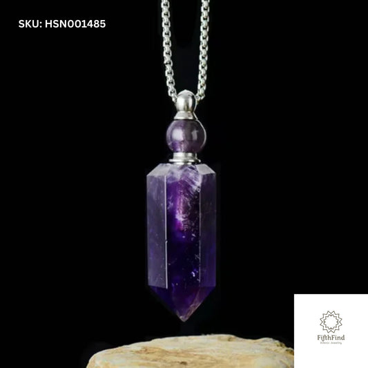 Amethyst Perfume Bottle Necklace with Silver Chain