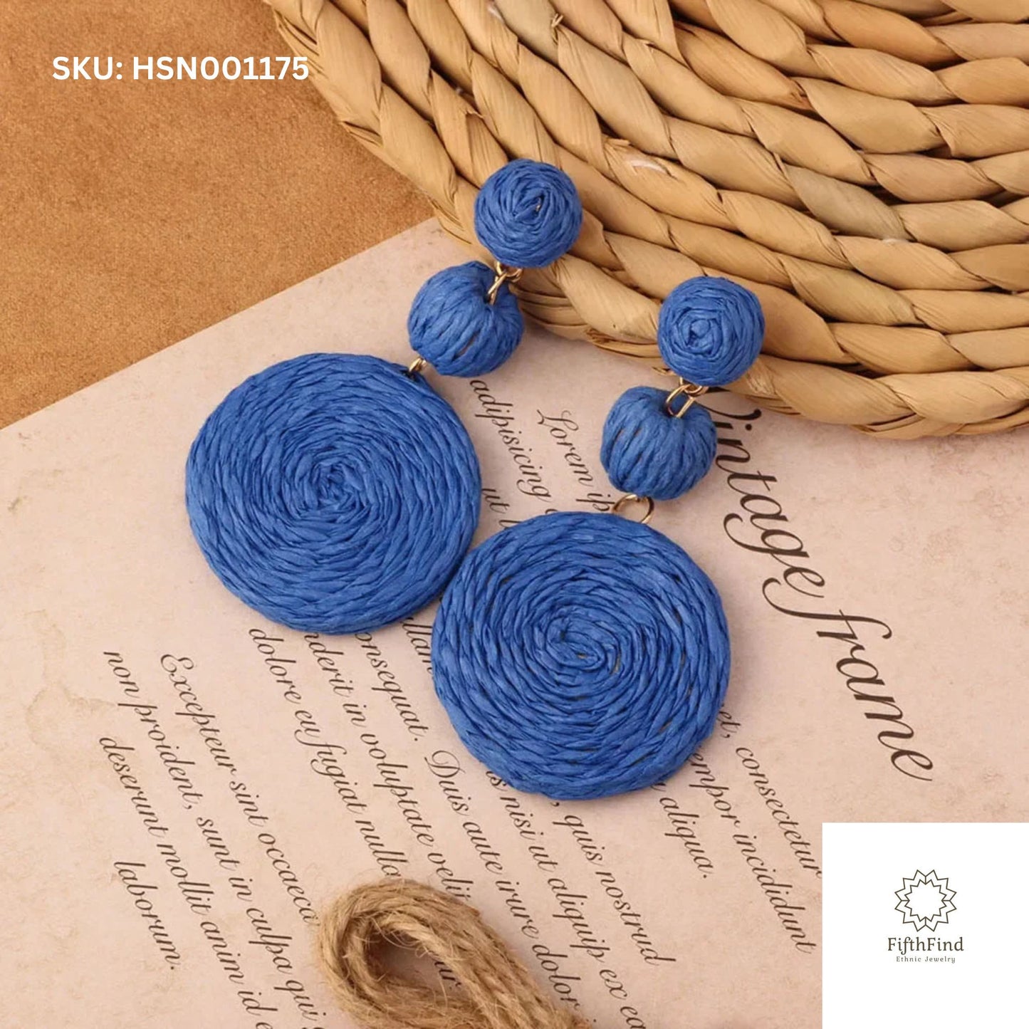 Blue Woven Circular Boho Statement Earrings