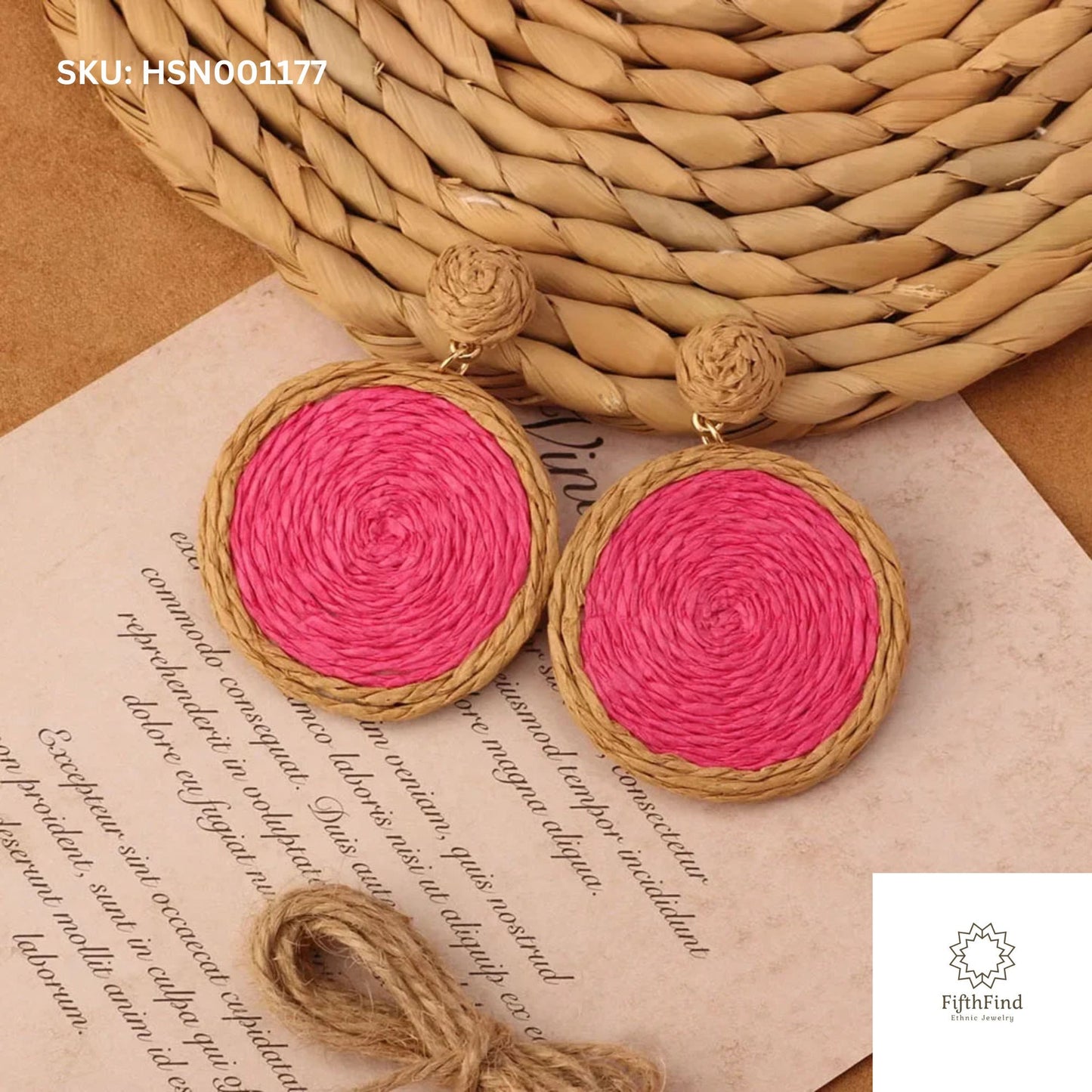 Pink Woven Boho Statement Earrings for Women