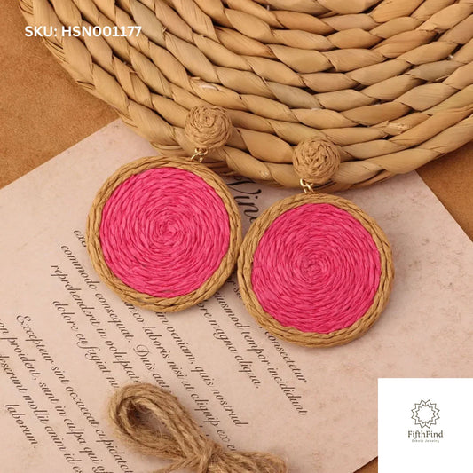 Pink Woven Boho Statement Earrings for Women