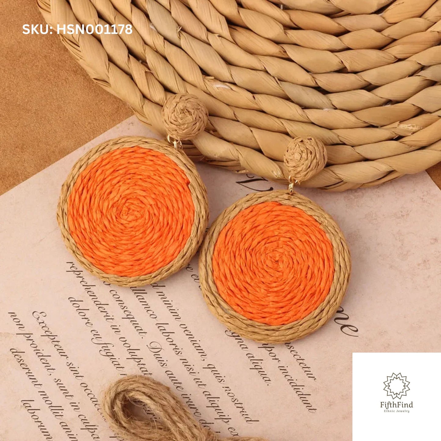 Orange Woven Boho Statement Earrings for Women