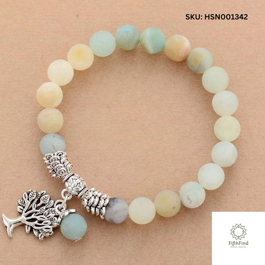 Pastel Beaded Bracelet with Tree of Life Charm - FifthFind