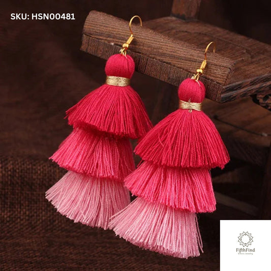 Red Ombre Tassel Earrings - Boho Style