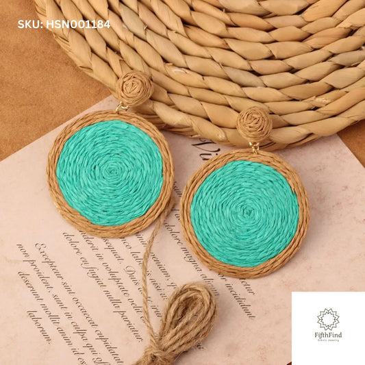 Turquoise Woven Boho Circle Drop Earrings