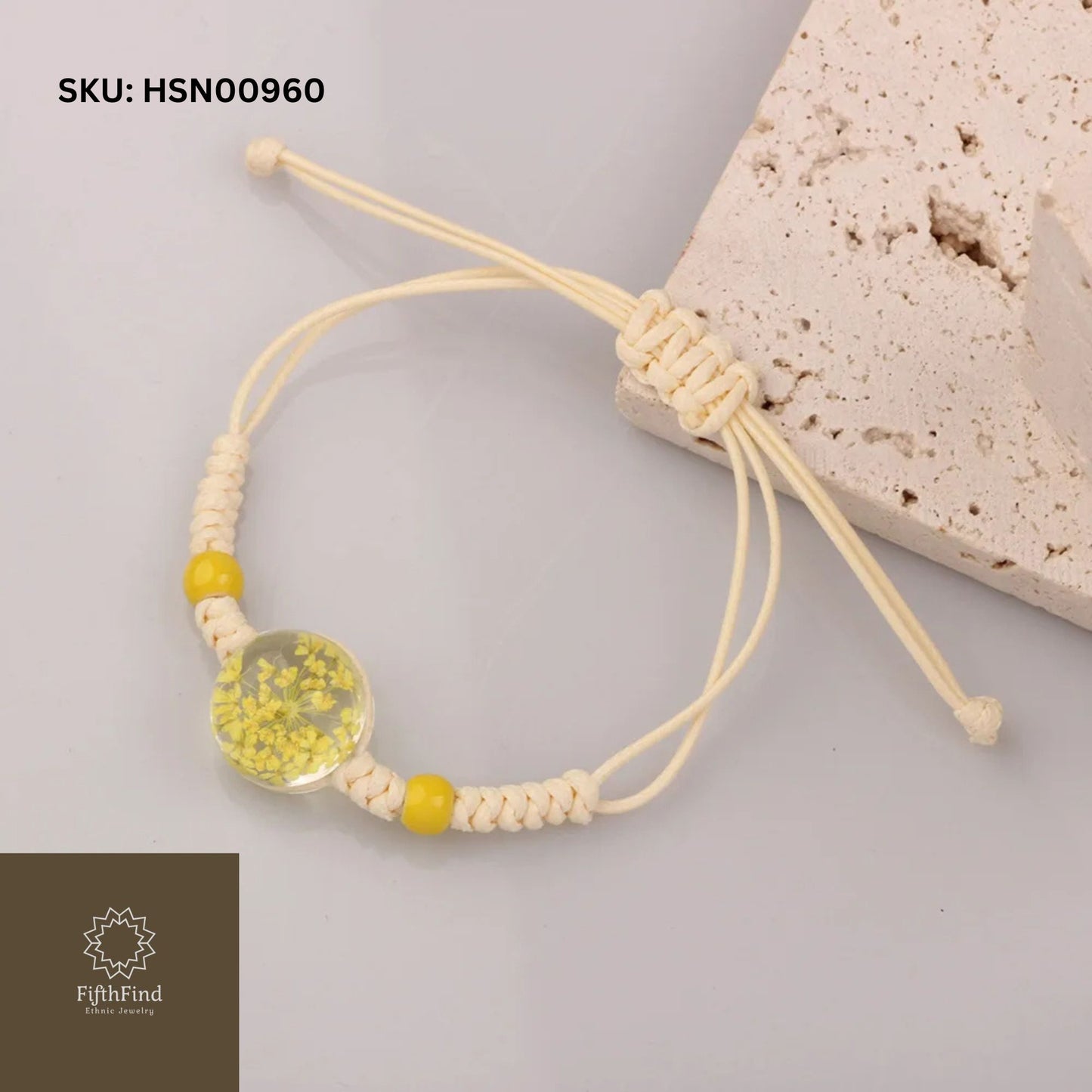 Yellow Floral Resin Macrame Bracelet for Nature Lovers