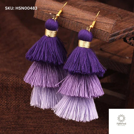 Purple Gradient Tassel Earrings - Boho Style