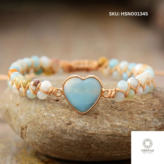 Aqua Heart Gemstone Bracelet - FifthFind Ethnic Jewelry