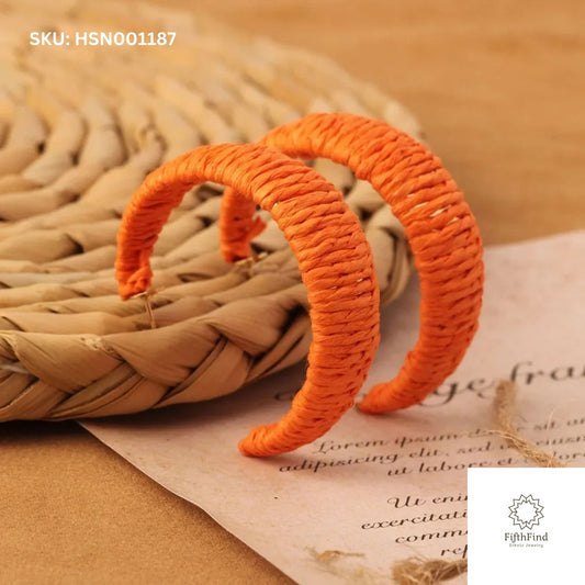 Orange Woven Boho Hoop Earrings for Women