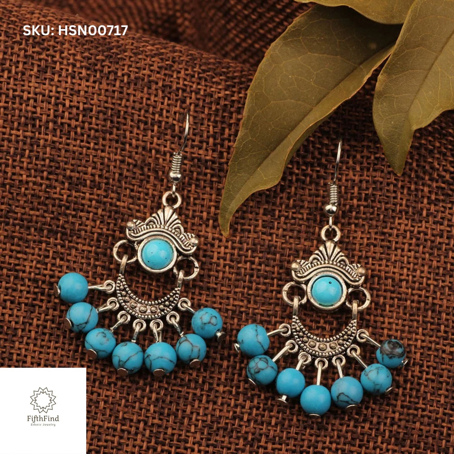 Turquoise Beaded Chandelier Earrings - Ethnic Boho Design