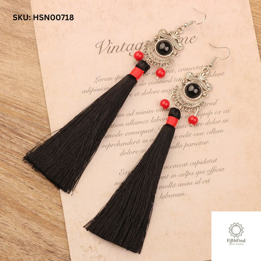 Black Tassel Earrings - Ethnic Boho Chic Dangle Design