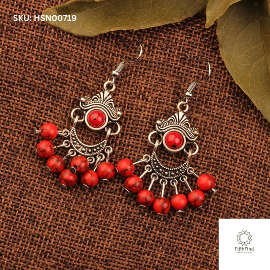 Red Chandelier Earrings - Ethnic Boho Chic Style