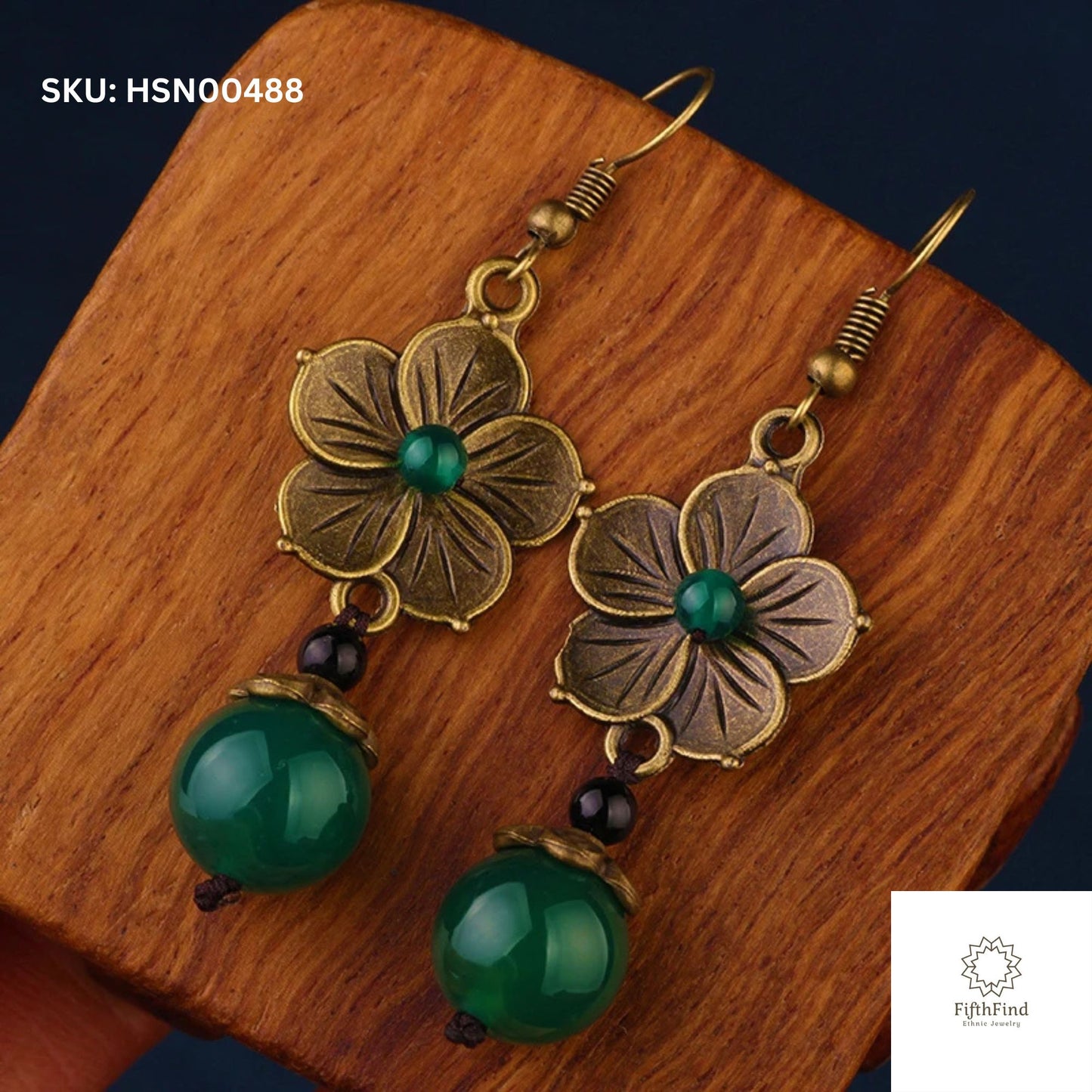 SEO Title (55 Characters): Antique Floral Green Bead Drop Earrings