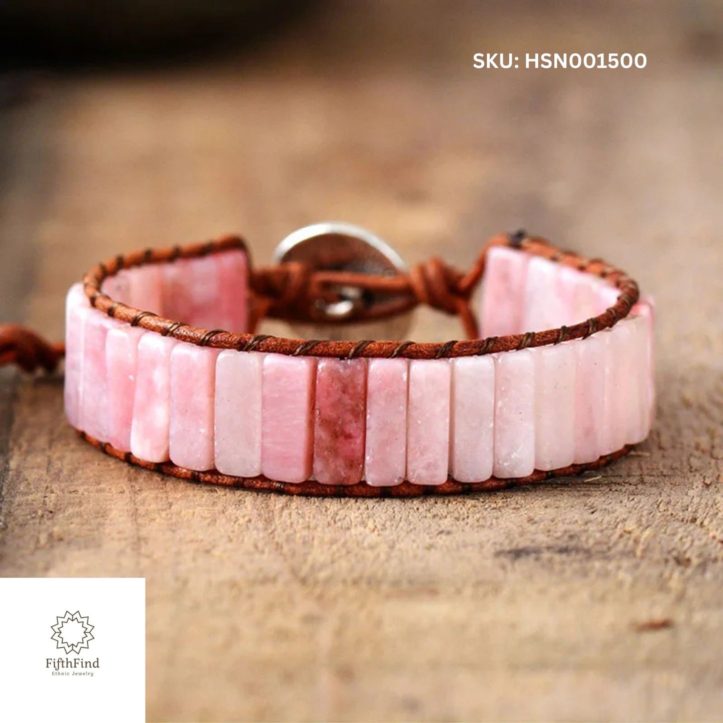 Boho Pink Stone Inlay Leather Wrap Bracelet