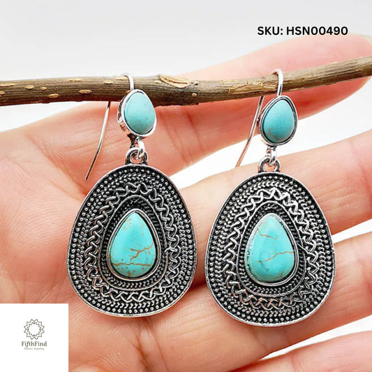 Turquoise Boho Ethnic Drop Earrings | FifthFind Jewelry