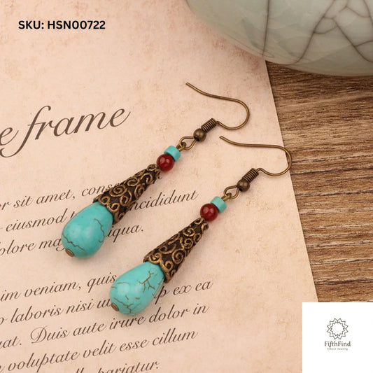 Turquoise Teardrop Earrings - Ethnic Boho Chic Design