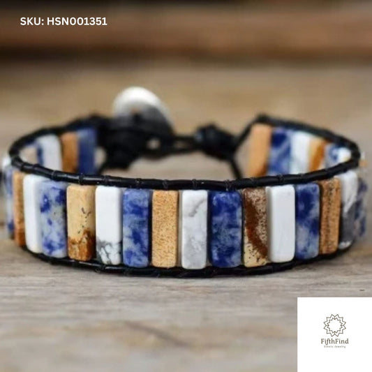 Blue and Beige Stone Bracelet - FifthFind Ethnic Jewelry