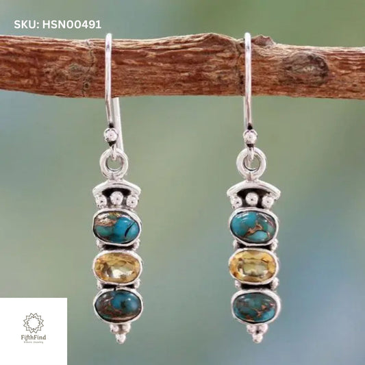 Turquoise and Citrine Drop Earrings | FifthFind Jewelry