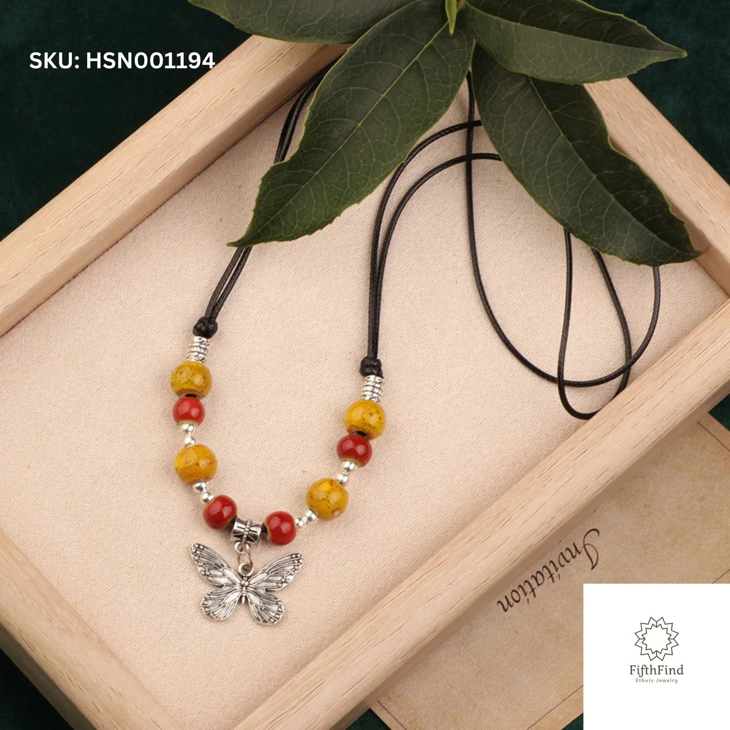 Yellow & Red Butterfly Pendant Necklace