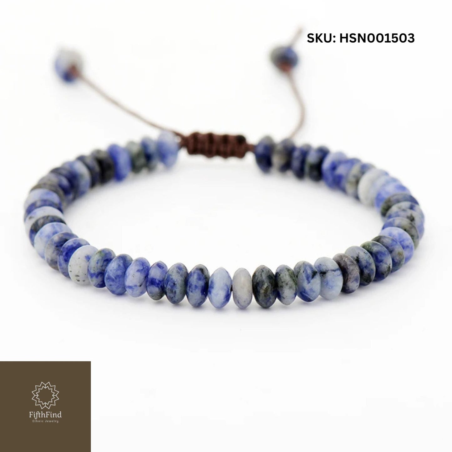 Blue Sodalite Beaded Bracelet with Adjustable Cord