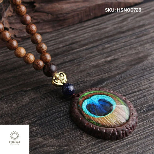 Peacock Eye Pendant Necklace - Ethnic Boho Design