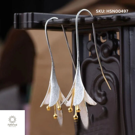 Elegant Floral Drop Earrings with Gold Accents | FifthFind