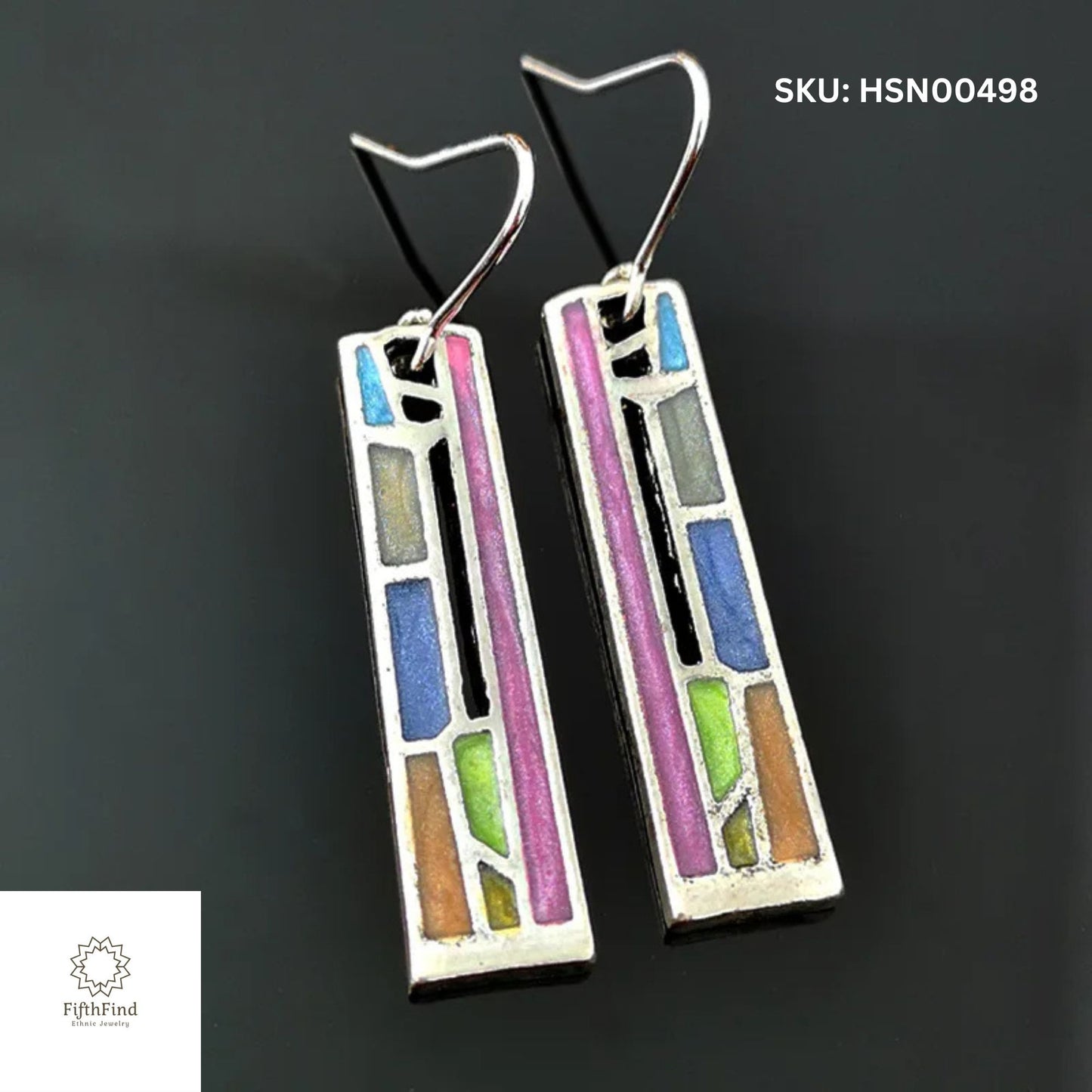 Colorful Mosaic Drop Earrings in Boho Style | FifthFind