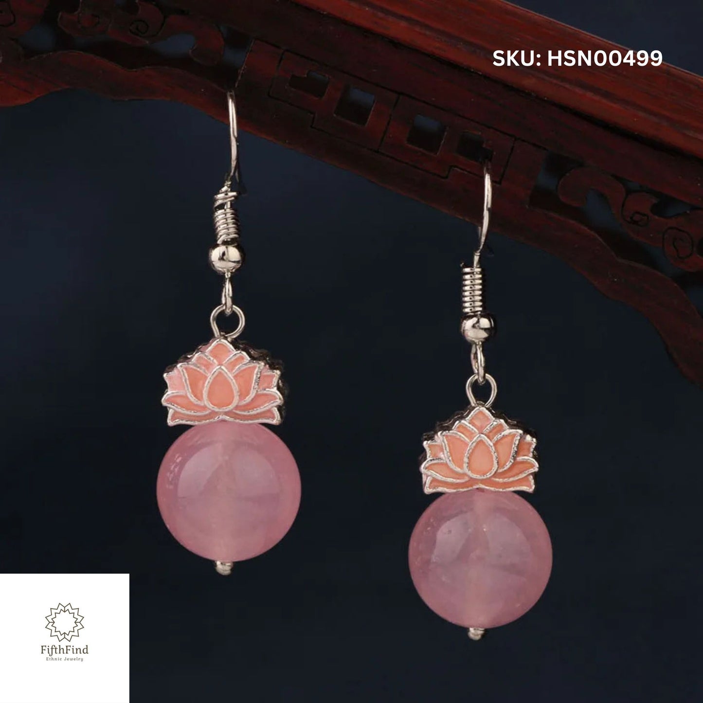 Rose Quartz Lotus Earrings in Boho Style | FifthFind