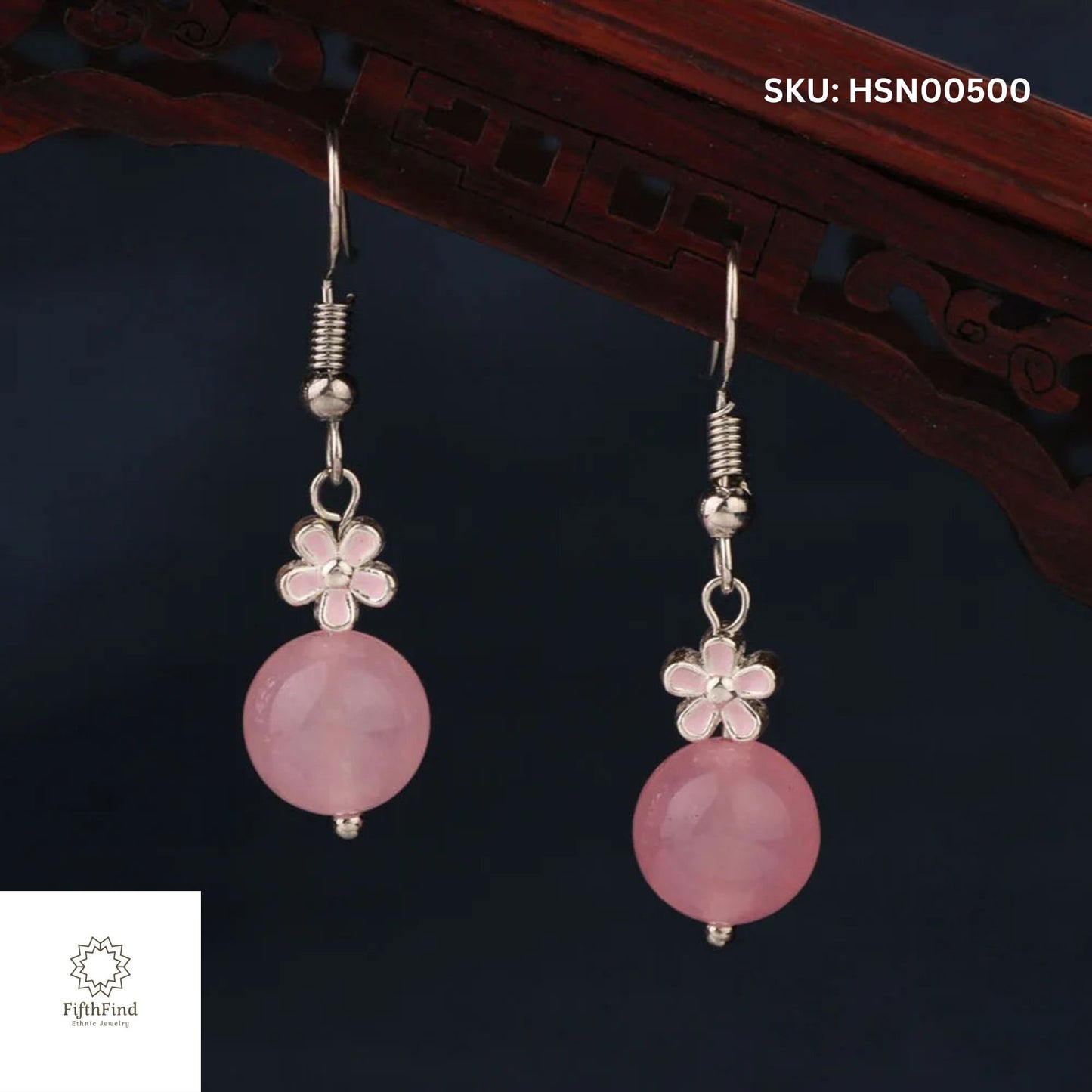 Rose Quartz Flower Earrings in Boho Style | FifthFind