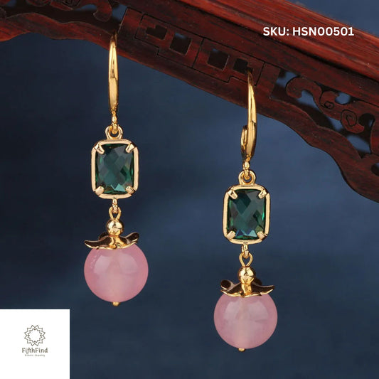 Green and Pink Gemstone Drop Earrings | FifthFind Jewelry