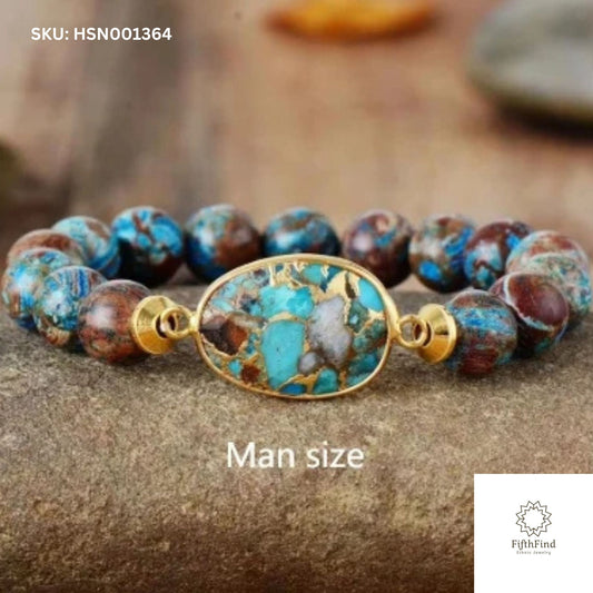 Men's Turquoise Gemstone Beaded Bracelet - FifthFind