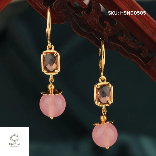 Smoky Quartz and Rose Quartz Gold Earrings | FifthFind